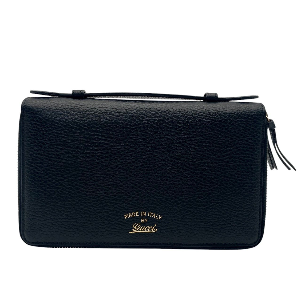 Gucci Wallet Swing Travel Case Bifold Double Zipper Zip Around Leather Black — view 2