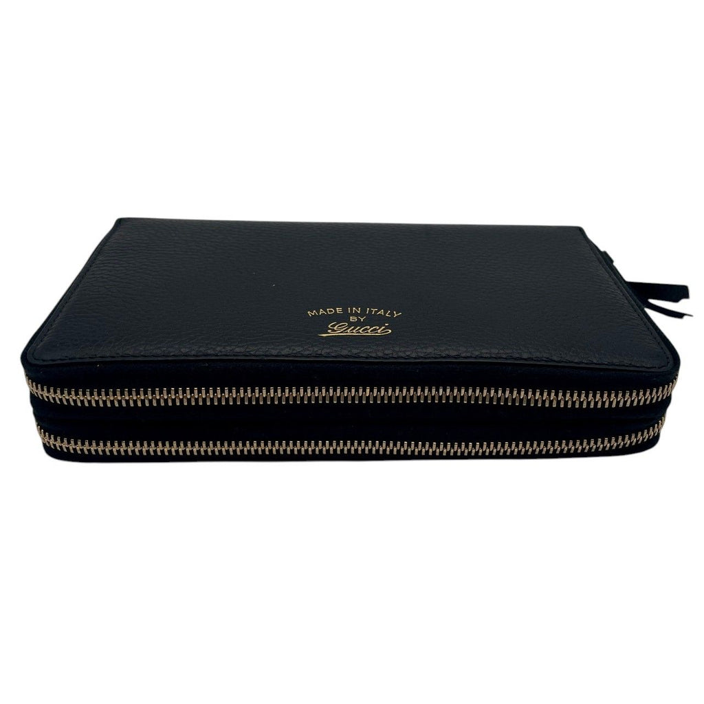 Gucci Wallet Swing Travel Case Bifold Double Zipper Zip Around Leather Black — view 5