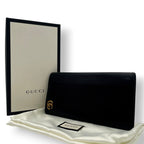 Gucci Wallet GG Marmont Bifold Billfold Leather Black Gold Interlocking Classic