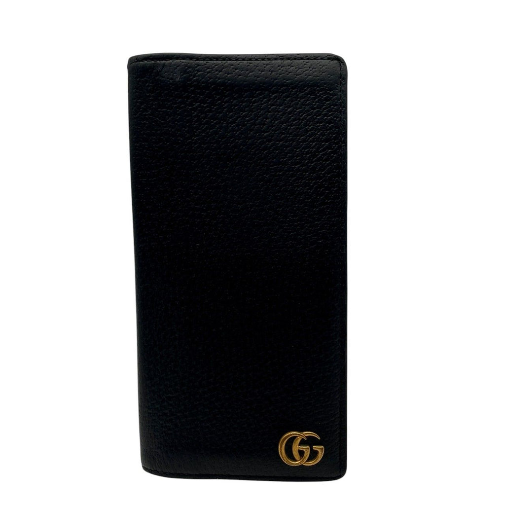 Gucci Wallet GG Marmont Bifold Billfold Leather Black Gold Interlocking Classic — view 2