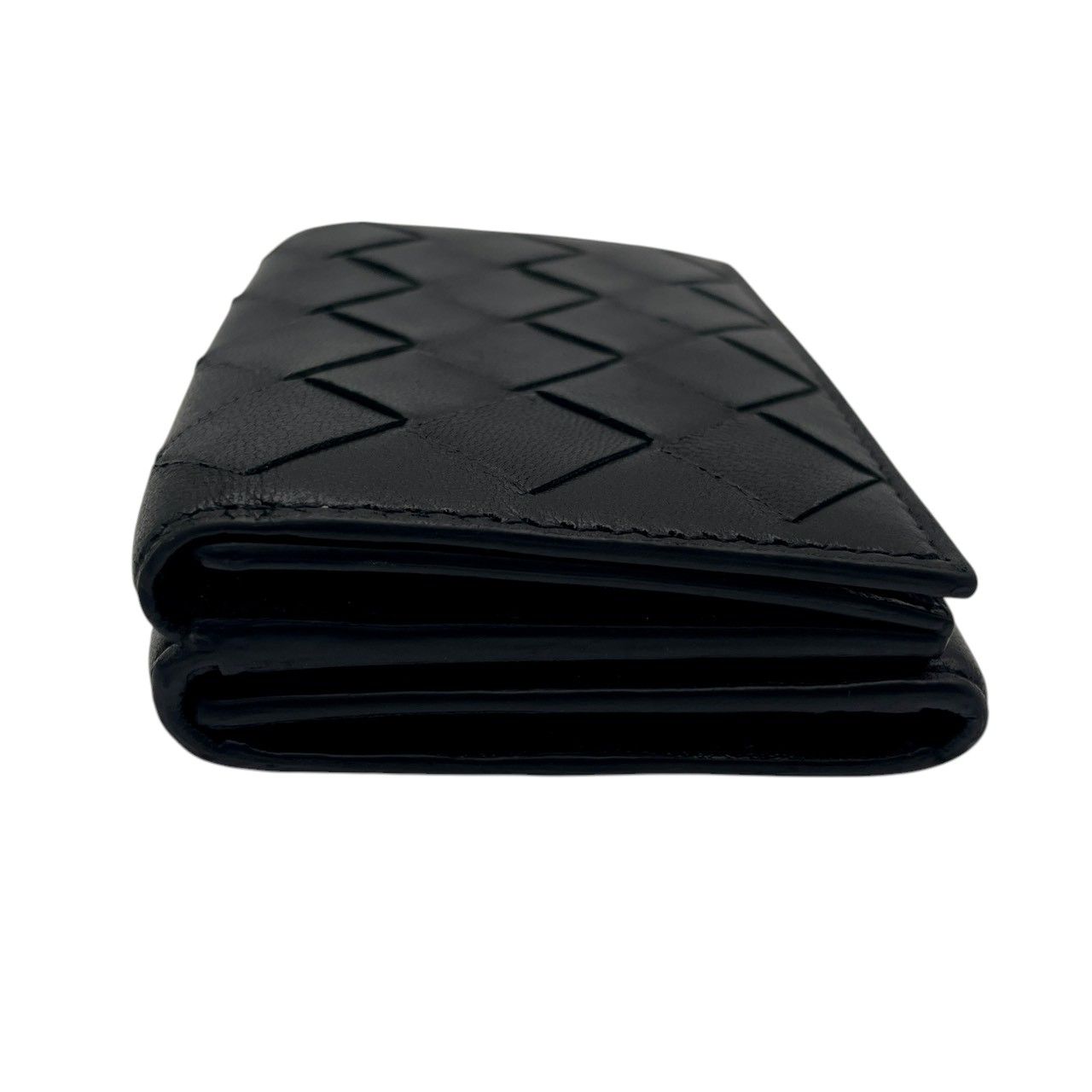 Bottega Veneta Wallet Maxi Intrecciato Trifold Mini Compact Leather Black Gold — view 6
