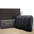 Bottega Veneta Wallet Maxi Intrecciato Trifold Mini Compact Leather Black Gold