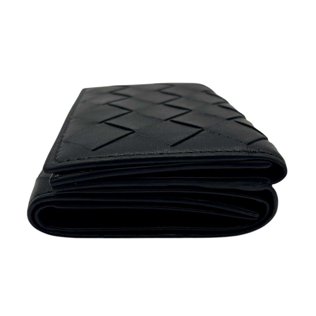 Bottega Veneta Wallet Maxi Intrecciato Trifold Mini Compact Leather Black Gold — view 5