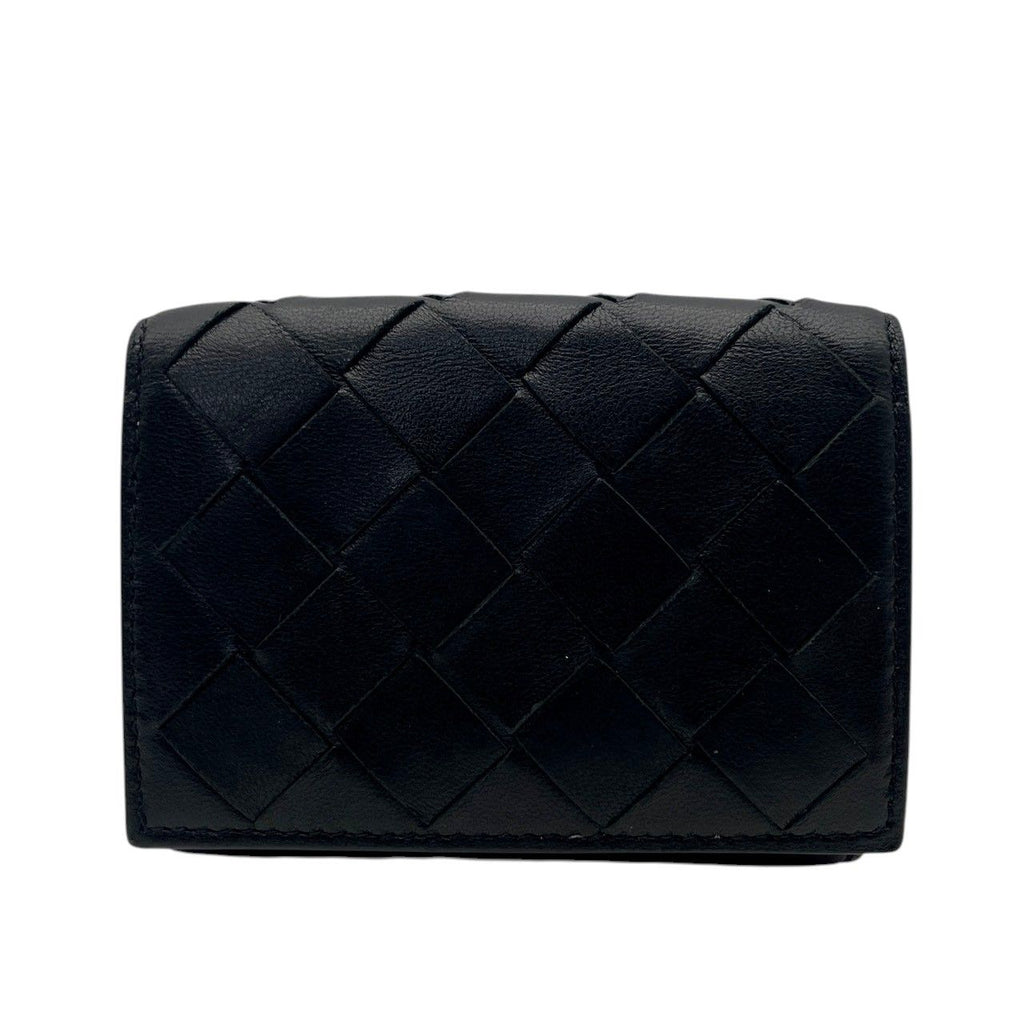 Bottega Veneta Wallet Maxi Intrecciato Trifold Mini Compact Leather Black Gold — view 2