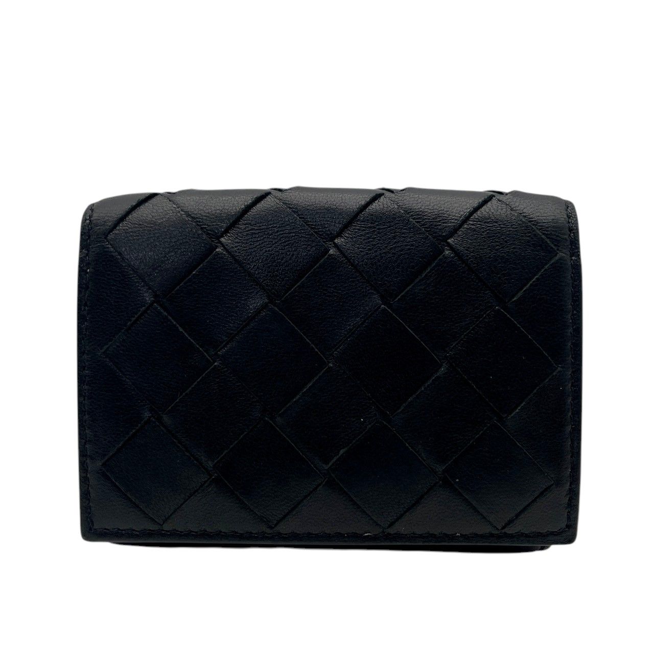 Bottega Veneta Wallet Maxi Intrecciato Trifold Mini Compact Leather Black Gold — view 2