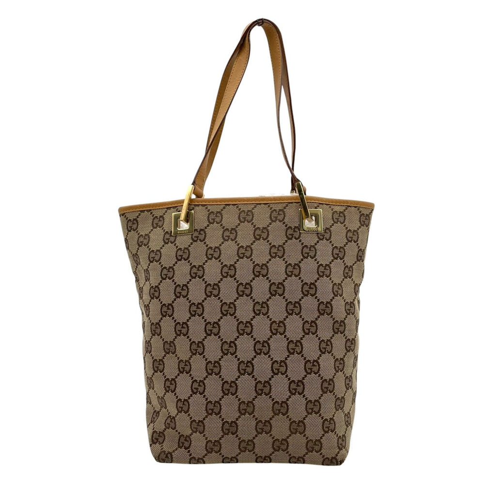 Gucci Tote Handle GG Canvas Leather Beige Light Brown Gold Classic Simple — view 2