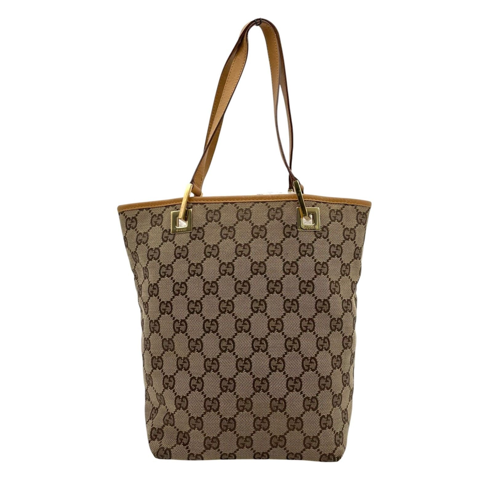 Gucci Tote Handle GG Canvas Leather Beige Light Brown Gold Classic Simple — view 2