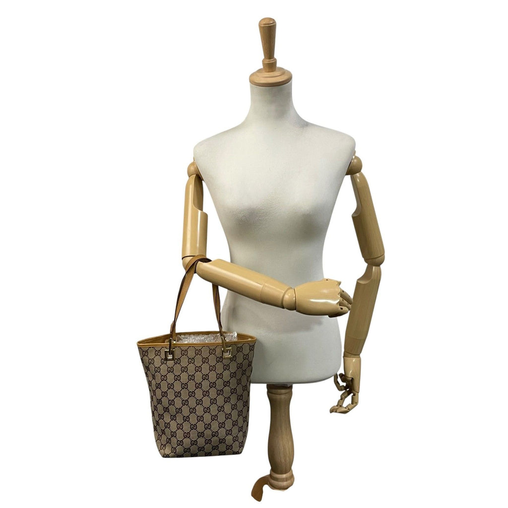 Gucci Tote Handle GG Canvas Leather Beige Light Brown Gold Classic Simple — view 4