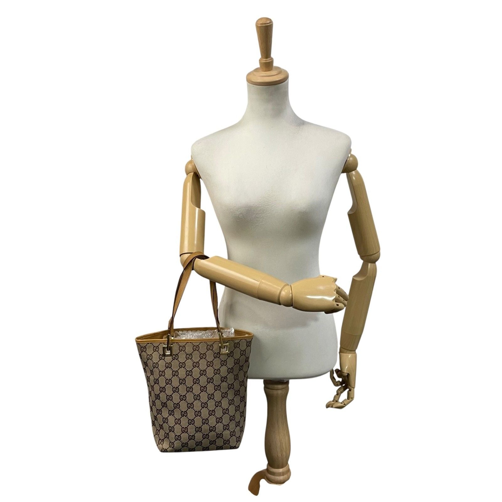 Gucci Tote Handle GG Canvas Leather Beige Light Brown Gold Classic Simple — view 4