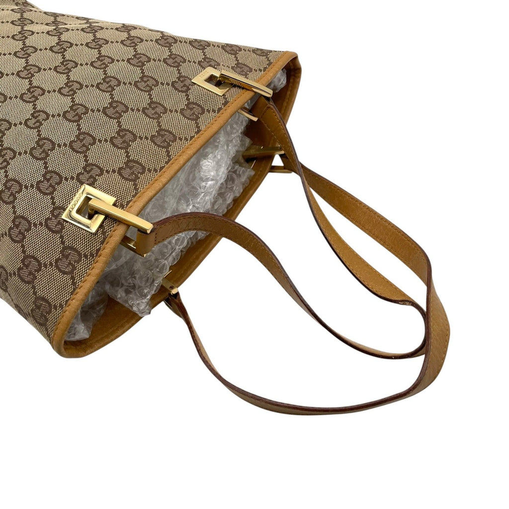 Gucci Tote Handle GG Canvas Leather Beige Light Brown Gold Classic Simple — view 5