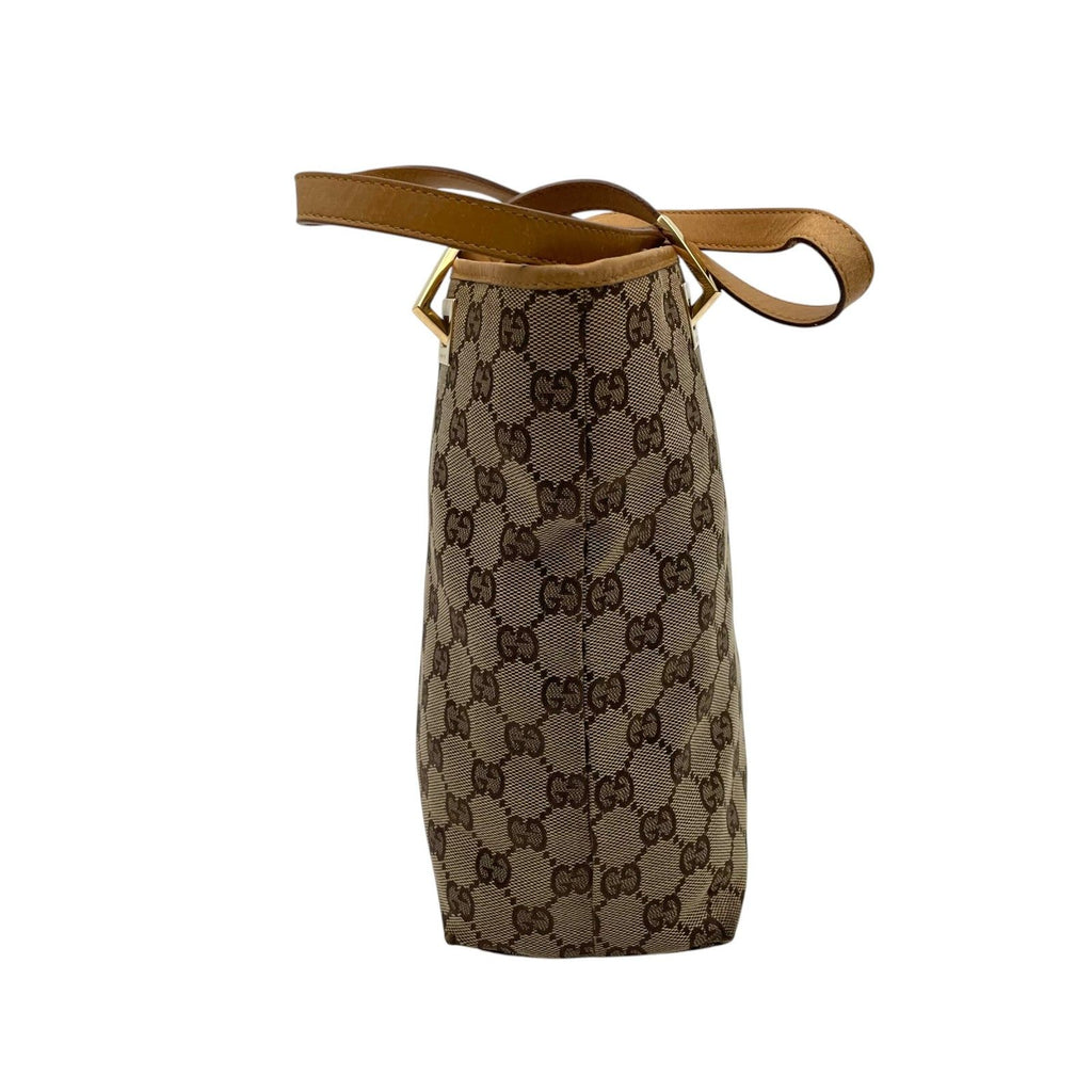 Gucci Tote Handle GG Canvas Leather Beige Light Brown Gold Classic Simple — view 6