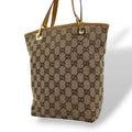 Gucci Tote Handle GG Canvas Leather Beige Light Brown Gold Classic Simple