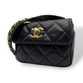 Chanel Quilted Waist Pouch Belt Bag CC Logo Lambskin Leather Black Gold Vintage