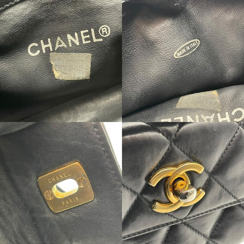 Chanel Quilted Waist Pouch Belt Bag CC Logo Lambskin Leather Black Gold Vintage — view 9