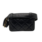 Chanel Quilted Waist Pouch Belt Bag CC Logo Lambskin Leather Black Gold Vintage — view 3