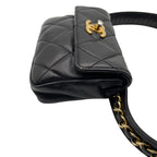 Chanel Quilted Waist Pouch Belt Bag CC Logo Lambskin Leather Black Gold Vintage — view 6