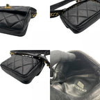 Chanel Quilted Waist Pouch Belt Bag CC Logo Lambskin Leather Black Gold Vintage — view 8