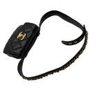 Chanel Quilted Waist Pouch Belt Bag CC Logo Lambskin Leather Black Gold Vintage — view 5