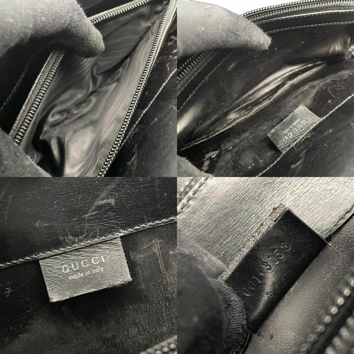 Gucci Shoulder Bag Nylon Patent Croco Embossed Black Silver GG Pattern Vintage — view 9