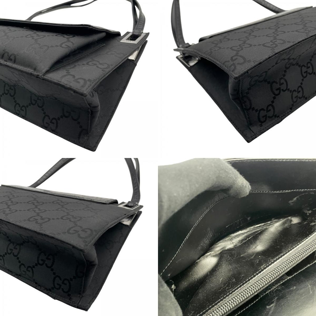 Gucci Shoulder Bag Nylon Patent Croco Embossed Black Silver GG Pattern Vintage — view 8