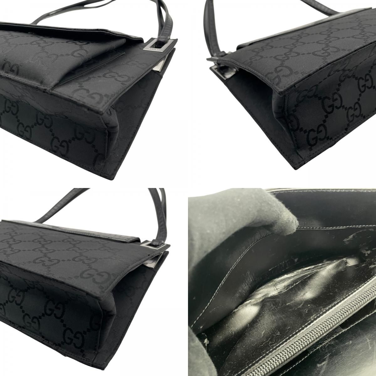 Gucci Shoulder Bag Nylon Patent Croco Embossed Black Silver GG Pattern Vintage — view 8