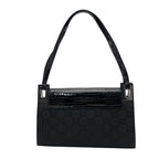 Gucci Shoulder Bag Nylon Patent Croco Embossed Black Silver GG Pattern Vintage — view 3