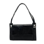 Gucci Shoulder Bag Nylon Patent Croco Embossed Black Silver GG Pattern Vintage — view 2