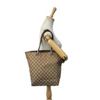 Gucci Tote Handle GG Canvas Leather Beige Dark Brown Silver Classic Simple — view 4