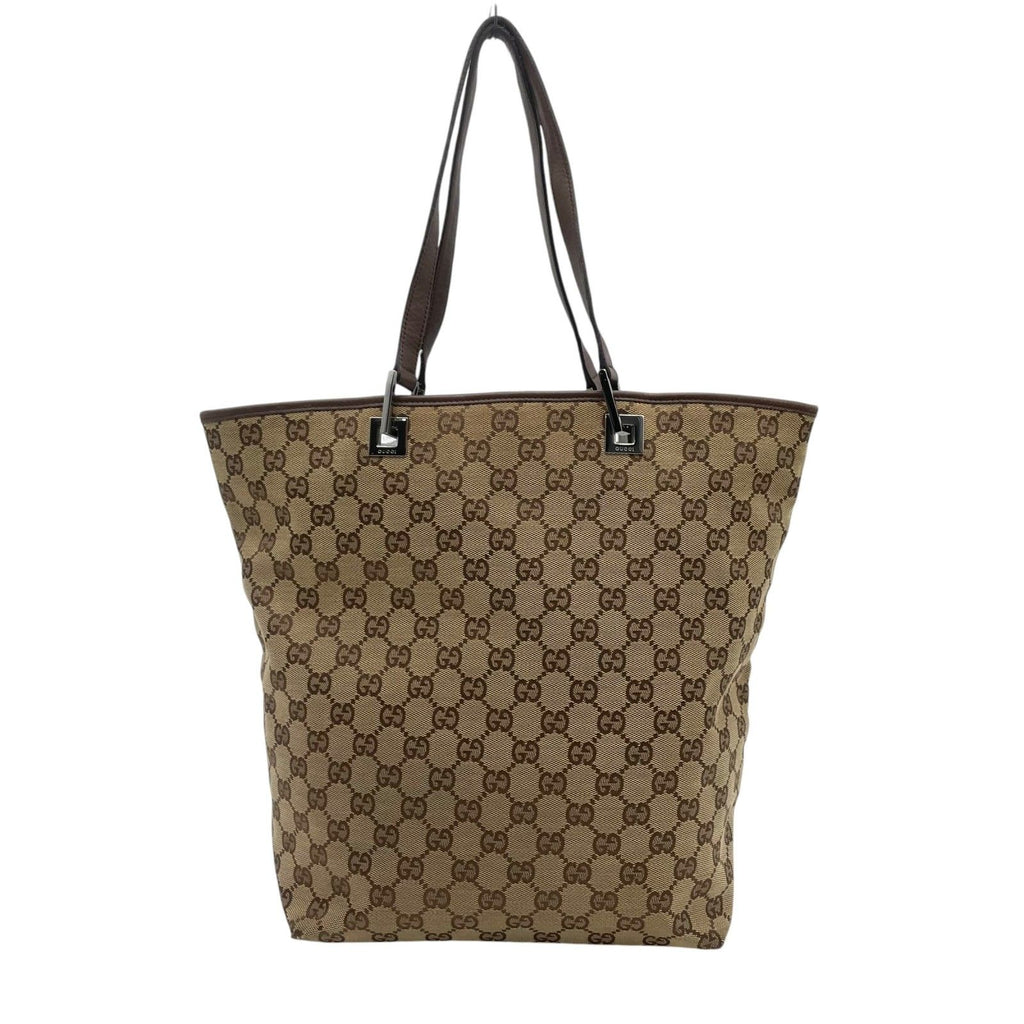 Gucci Tote Handle GG Canvas Leather Beige Dark Brown Silver Classic Simple — view 3