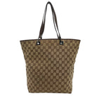Gucci Tote Handle GG Canvas Leather Beige Dark Brown Silver Classic Simple — view 3