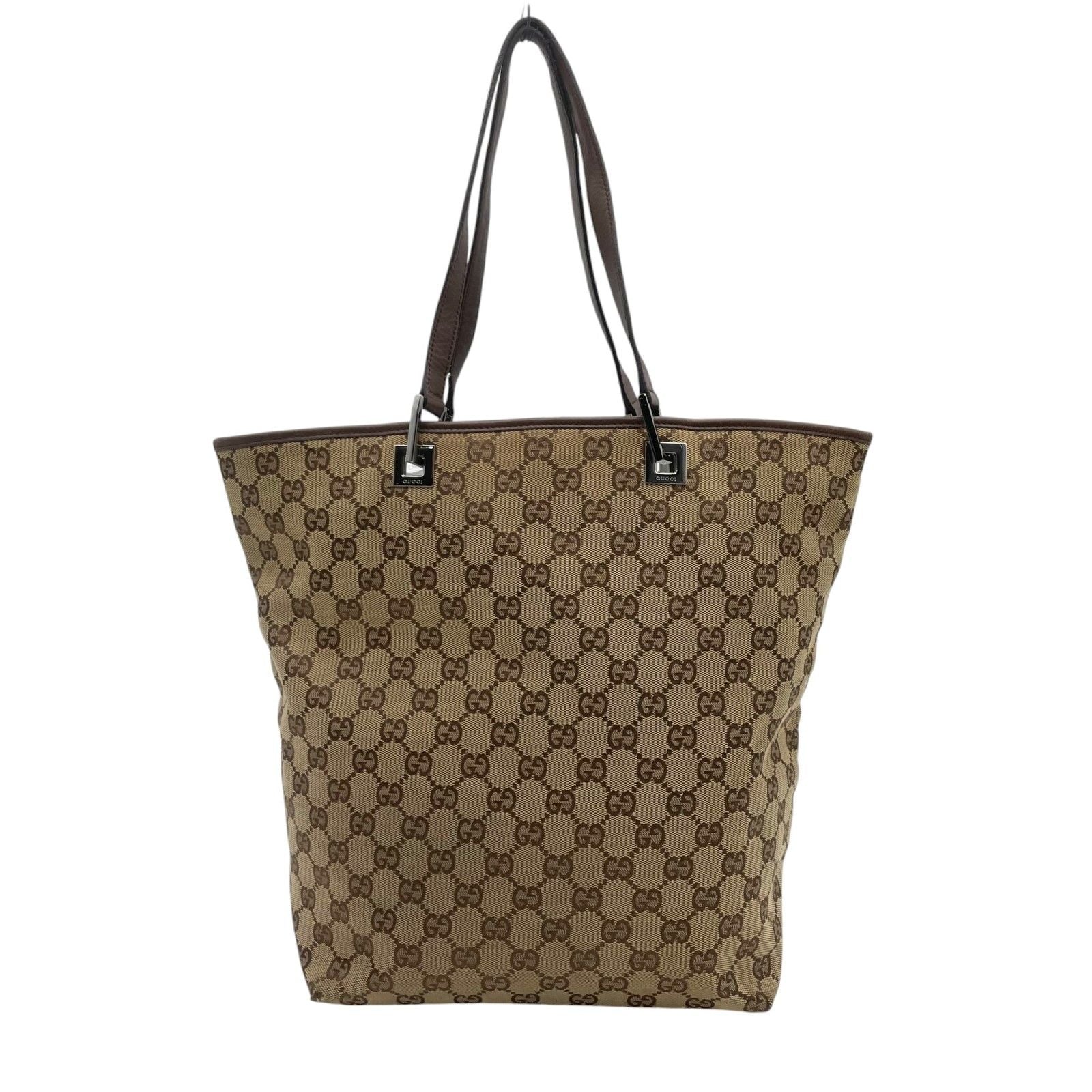 Gucci Tote Handle GG Canvas Leather Beige Dark Brown Silver Classic Simple — view 3