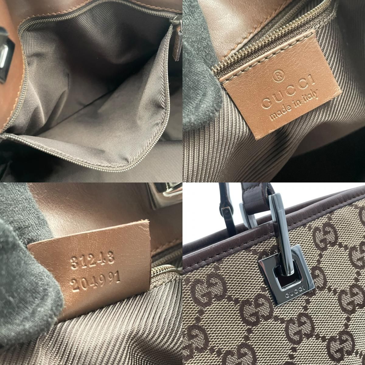 Gucci Tote Handle GG Canvas Leather Beige Dark Brown Silver Classic Simple — view 9