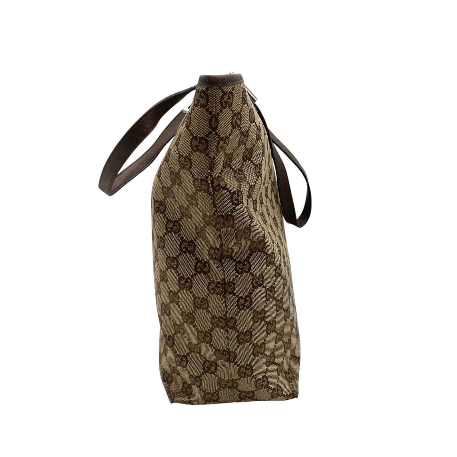 Gucci Tote Handle GG Canvas Leather Beige Dark Brown Silver Classic Simple — view 6