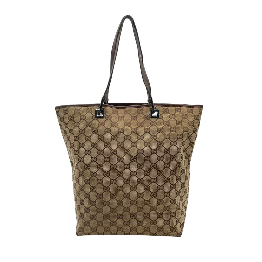 Gucci Tote Handle GG Canvas Leather Beige Dark Brown Silver Classic Simple — view 2