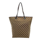Gucci Tote Handle GG Canvas Leather Beige Dark Brown Silver Classic Simple — view 2