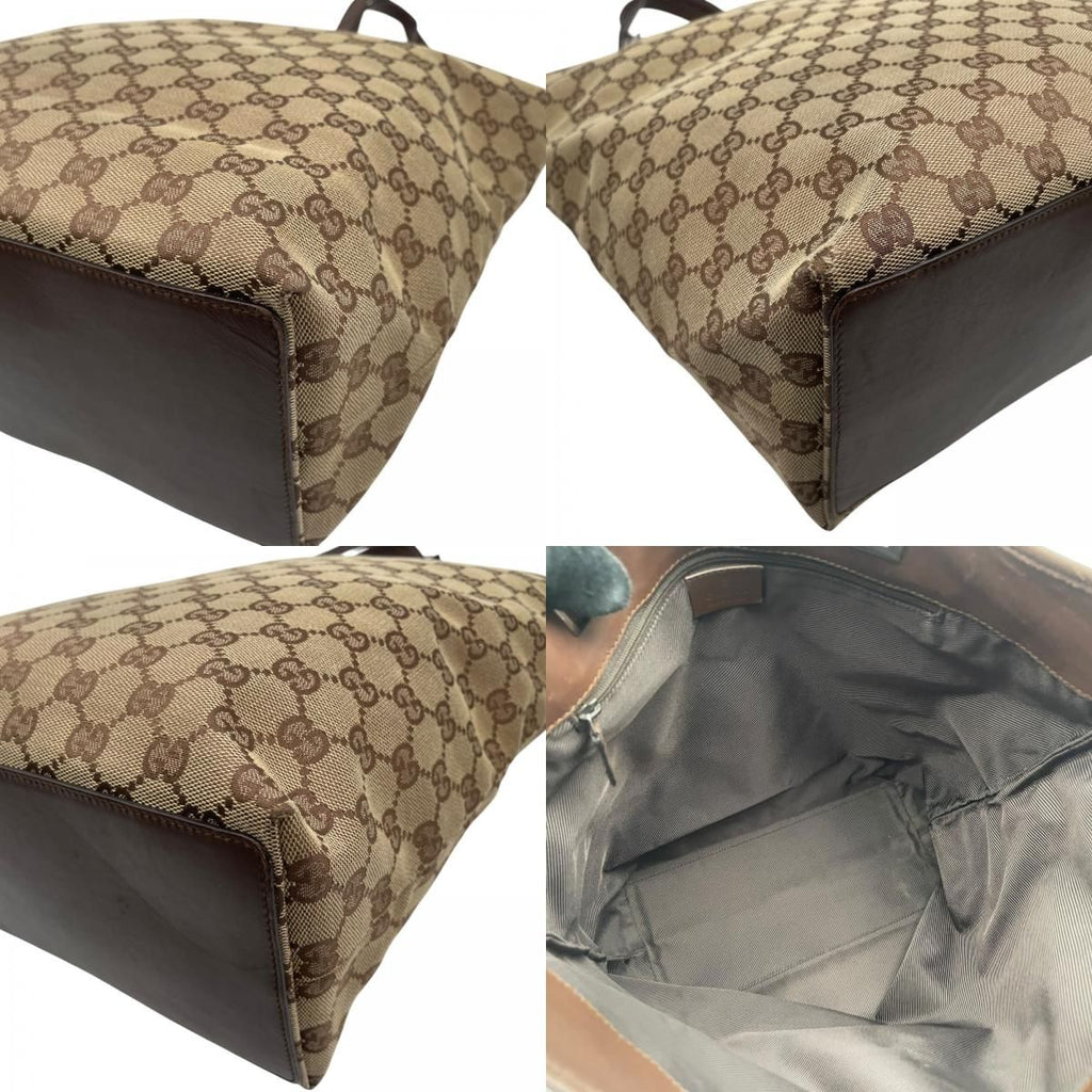 Gucci Tote Handle GG Canvas Leather Beige Dark Brown Silver Classic Simple — view 8