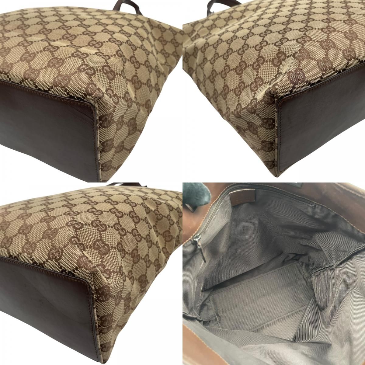 Gucci Tote Handle GG Canvas Leather Beige Dark Brown Silver Classic Simple — view 8