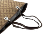 Gucci Tote Handle GG Canvas Leather Beige Dark Brown Silver Classic Simple — view 5