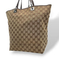 Gucci Tote Handle GG Canvas Leather Beige Dark Brown Silver Classic Simple