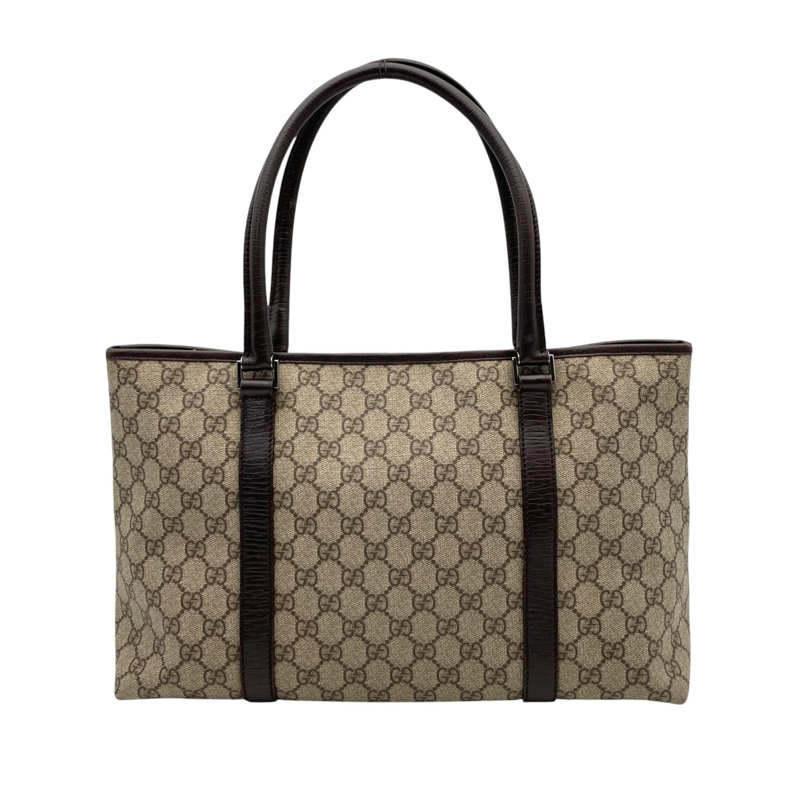 Gucci Tote Handle GG Supreme Leather Gray Judah Brown Silver Classic Simple — view 3