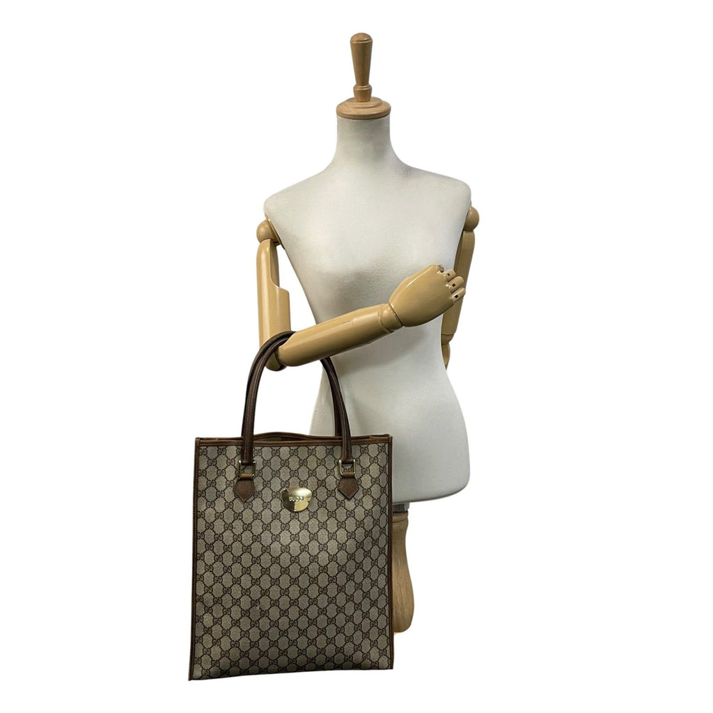 Gucci Tote Handle Vintage GG Plus Leather Gray Brown Gold Simple Business Daily — view 4