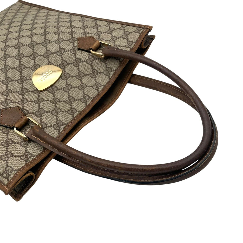 Gucci Tote Handle Vintage GG Plus Leather Gray Brown Gold Simple Business Daily — view 5