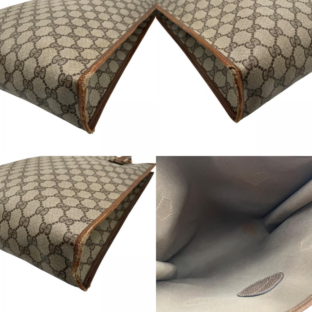 Gucci Tote Handle Vintage GG Plus Leather Gray Brown Gold Simple Business Daily — view 8