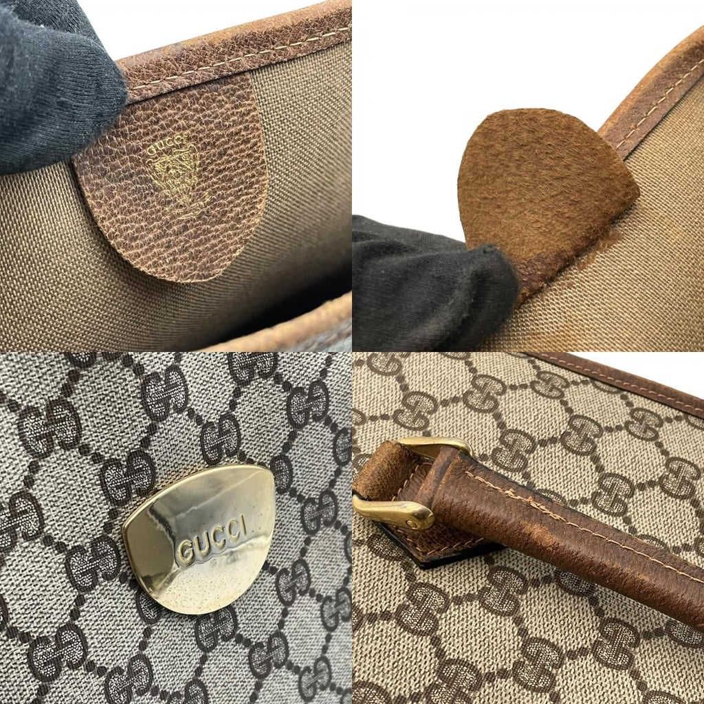 Gucci Tote Handle Vintage GG Plus Leather Gray Brown Gold Simple Business Daily — view 9
