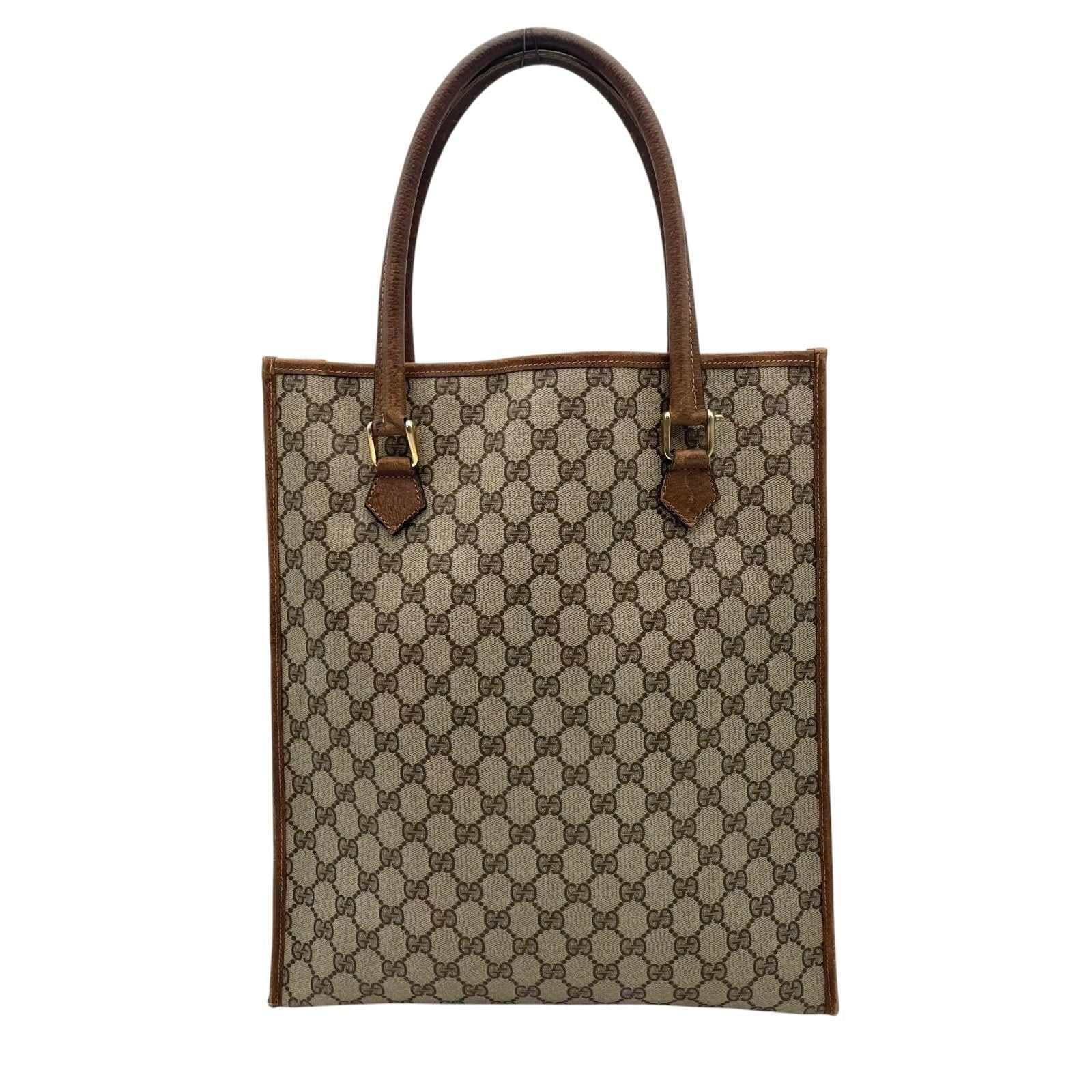 Gucci Tote Handle Vintage GG Plus Leather Gray Brown Gold Simple Business Daily — view 3