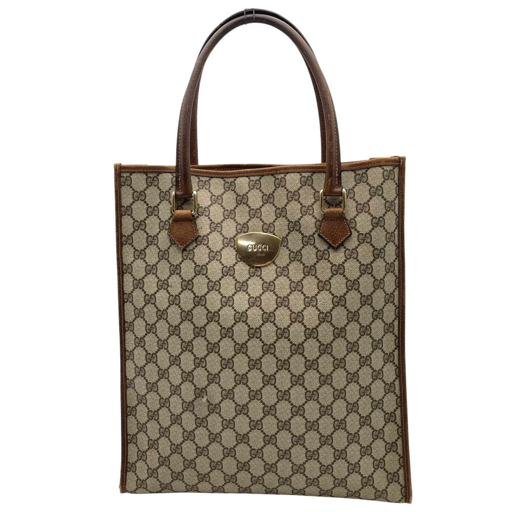 Gucci Tote Handle Vintage GG Plus Leather Gray Brown Gold Simple Business Daily — view 2