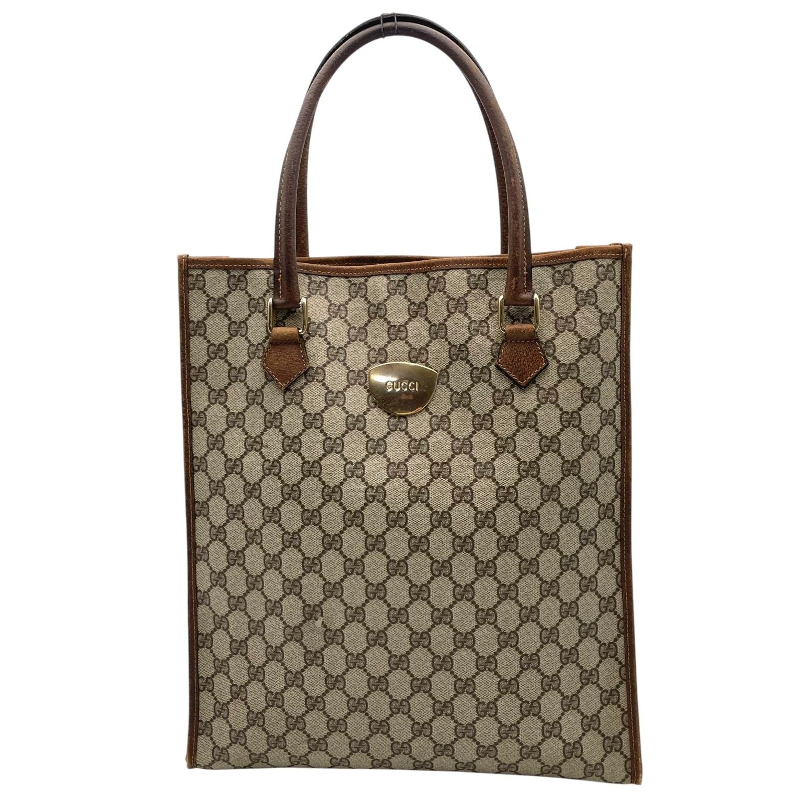 Gucci Tote Handle Vintage GG Plus Leather Gray Brown Gold Simple Business Daily — view 2