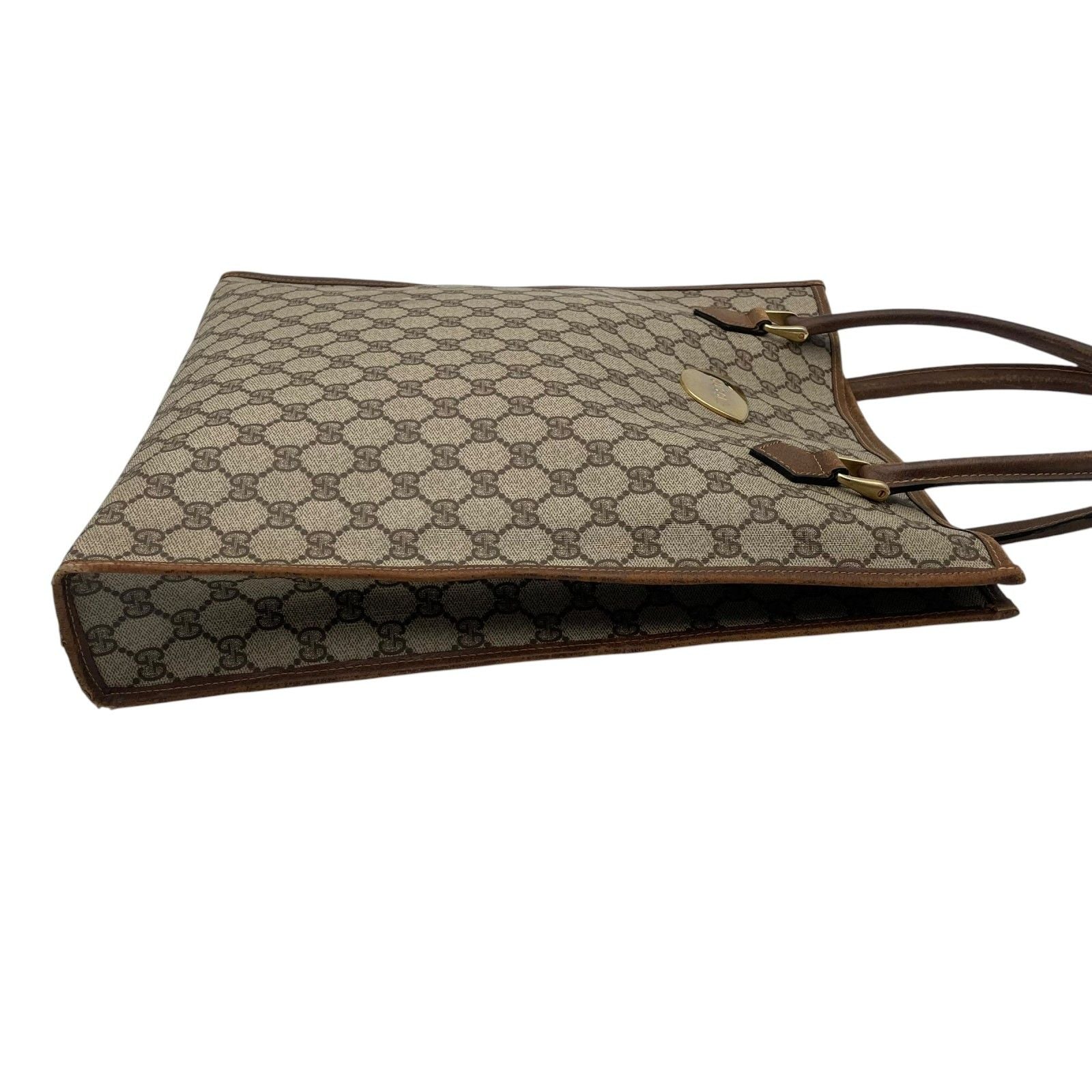 Gucci Tote Handle Vintage GG Plus Leather Gray Brown Gold Simple Business Daily — view 6