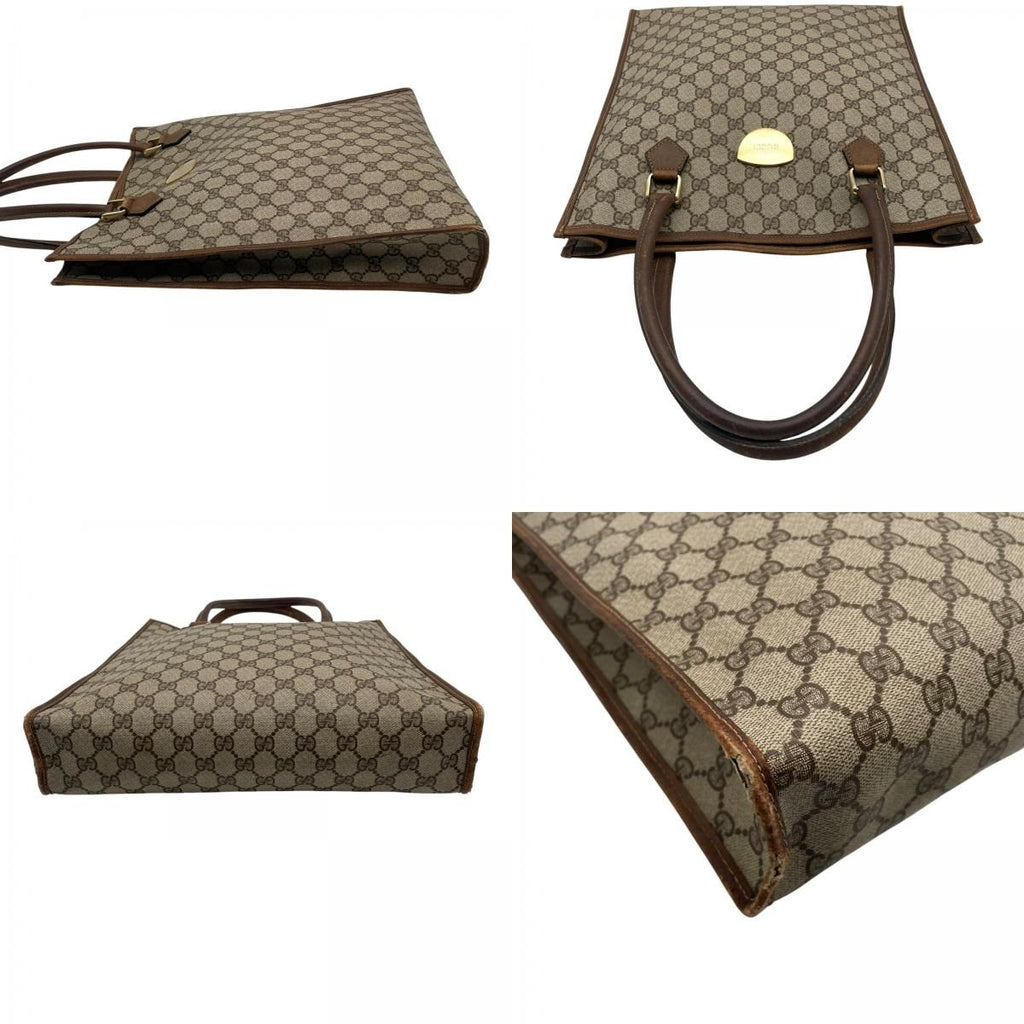 Gucci Tote Handle Vintage GG Plus Leather Gray Brown Gold Simple Business Daily — view 7