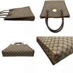 Gucci Tote Handle Vintage GG Plus Leather Gray Brown Gold Simple Business Daily — view 7